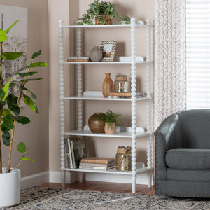 Baxton Studio Baxton Studio Lucera Five Tier Wood Bookcase with Turned Spindle Posts Farmhouse Style White MG9011-White-Display Shelf