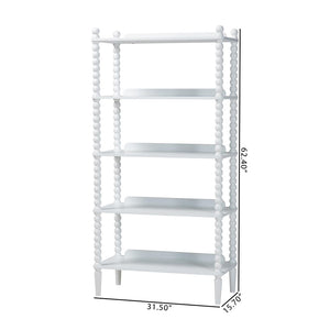 Baxton Studio Baxton Studio Lucera Five Tier Wood Bookcase with Turned Spindle Posts Farmhouse Style White MG9011-White-Display Shelf