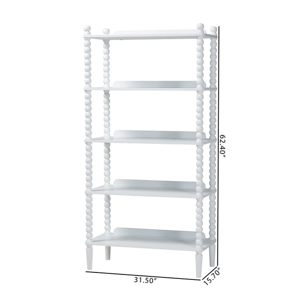 Baxton Studio Baxton Studio Lucera Five Tier Wood Bookcase with Turned Spindle Posts Farmhouse Style White MG9011-White-Display Shelf