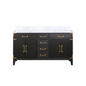 English Elm Black Oak Double Bathroom Vanity Solid Wood Frame with Genuine Carrara Marble Top B2731P260935