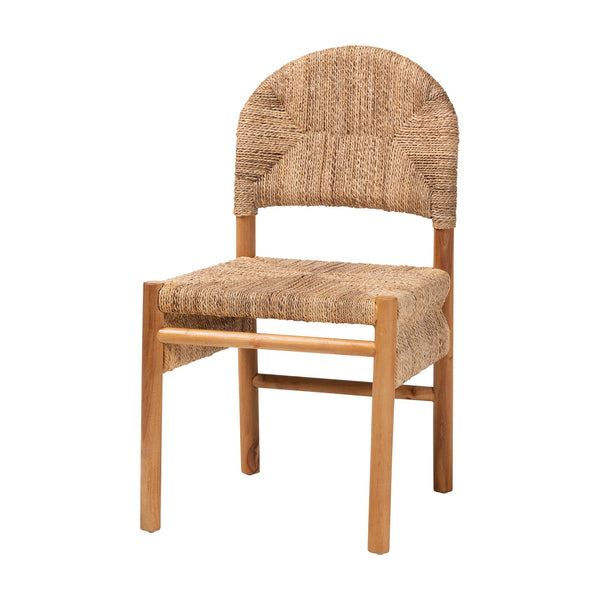 Baxton Studio Bali Cavo Handwoven Seagrass Dining Chair With Mahogany Frame — Boho-Modern, Ergonomic, Fully Assembled Cavo-Honey/Natural Banana-Wooden-DC