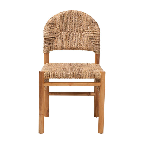 Baxton Studio Bali Cavo Handwoven Seagrass Dining Chair With Mahogany Frame — Boho-Modern, Ergonomic, Fully Assembled Cavo-Honey/Natural Banana-Wooden-DC