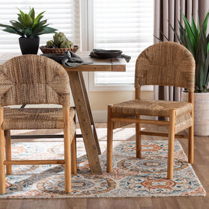 Baxton Studio Bali Cavo Handwoven Seagrass Dining Chair With Mahogany Frame — Boho-Modern, Ergonomic, Fully Assembled Cavo-Honey/Natural Banana-Wooden-DC