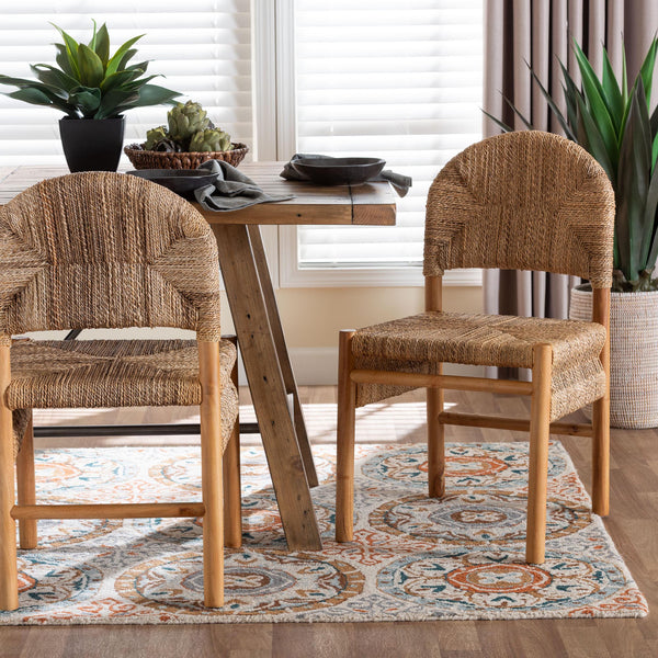 Baxton Studio Bali Cavo Handwoven Seagrass Dining Chair With Mahogany Frame — Boho-Modern, Ergonomic, Fully Assembled Cavo-Honey/Natural Banana-Wooden-DC