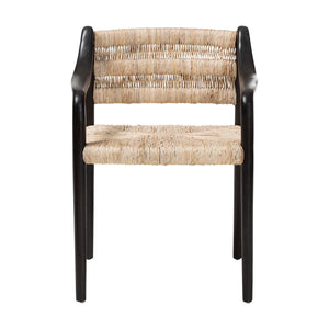 Baxton Studio Bali Handwoven Seagrass Dining Chair With Mahogany Frame, Openwork Back, Sloping Arms, Fully Assembled Onda-Black/Natural Abaca-Wooden-DC