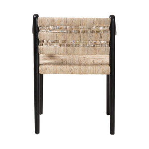 Baxton Studio Bali Handwoven Seagrass Dining Chair With Mahogany Frame, Openwork Back, Sloping Arms, Fully Assembled Onda-Black/Natural Abaca-Wooden-DC
