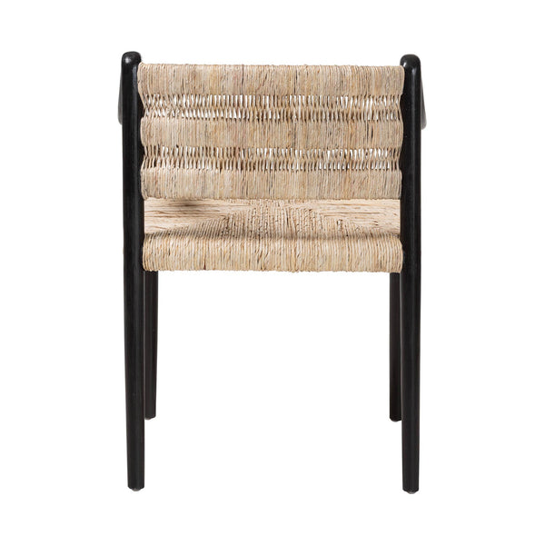 Baxton Studio Bali Handwoven Seagrass Dining Chair With Mahogany Frame, Openwork Back, Sloping Arms, Fully Assembled Onda-Black/Natural Abaca-Wooden-DC