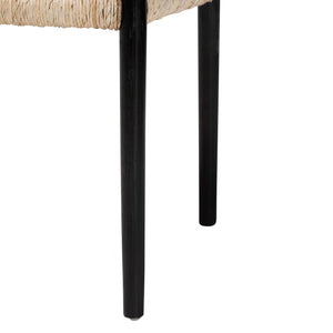 Baxton Studio Bali Handwoven Seagrass Dining Chair With Mahogany Frame, Openwork Back, Sloping Arms, Fully Assembled Onda-Black/Natural Abaca-Wooden-DC