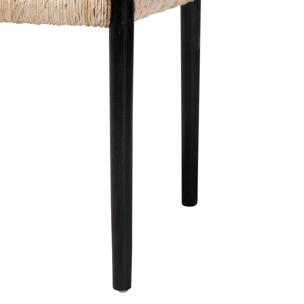 Baxton Studio Bali Handwoven Seagrass Dining Chair With Mahogany Frame, Openwork Back, Sloping Arms, Fully Assembled Onda-Black/Natural Abaca-Wooden-DC
