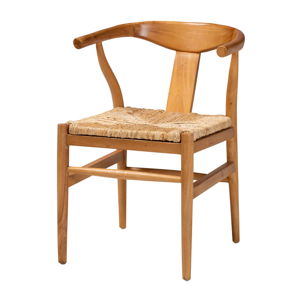 Baxton Studio Bali Fika Dining Chair — Handwoven Seagrass Seat, Mahogany Wishbone Armchair, Boho Coastal Comfort Fika-Natural Wood/Abaca White Weaving-DC