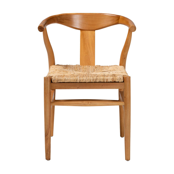 Baxton Studio Bali Fika Dining Chair — Handwoven Seagrass Seat, Mahogany Wishbone Armchair, Boho Coastal Comfort Fika-Natural Wood/Abaca White Weaving-DC