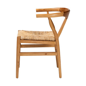 Baxton Studio Bali Fika Dining Chair — Handwoven Seagrass Seat, Mahogany Wishbone Armchair, Boho Coastal Comfort Fika-Natural Wood/Abaca White Weaving-DC