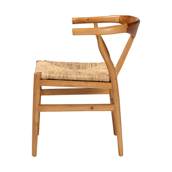 Baxton Studio Bali Fika Dining Chair — Handwoven Seagrass Seat, Mahogany Wishbone Armchair, Boho Coastal Comfort Fika-Natural Wood/Abaca White Weaving-DC