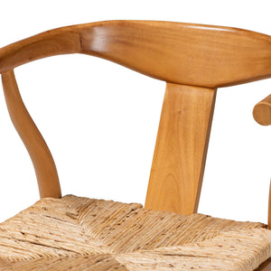 Baxton Studio Bali Fika Dining Chair — Handwoven Seagrass Seat, Mahogany Wishbone Armchair, Boho Coastal Comfort Fika-Natural Wood/Abaca White Weaving-DC