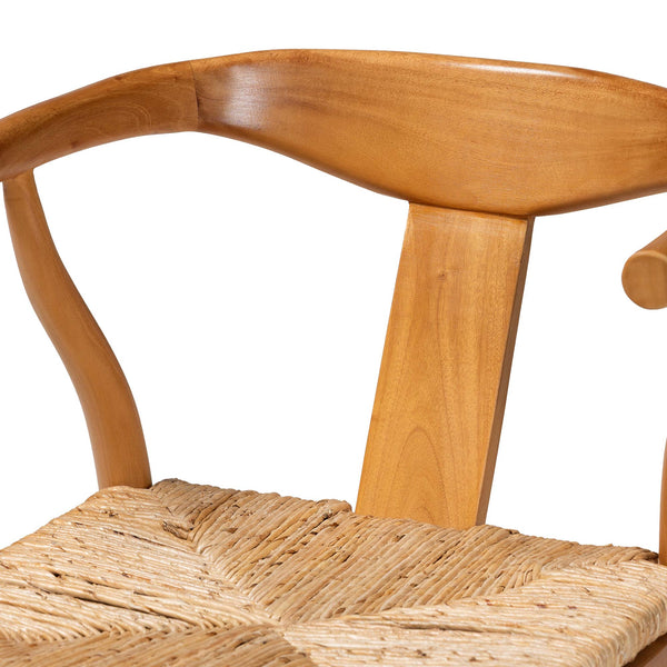 Baxton Studio Bali Fika Dining Chair — Handwoven Seagrass Seat, Mahogany Wishbone Armchair, Boho Coastal Comfort Fika-Natural Wood/Abaca White Weaving-DC