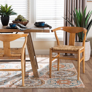 Baxton Studio Bali Fika Dining Chair — Handwoven Seagrass Seat, Mahogany Wishbone Armchair, Boho Coastal Comfort Fika-Natural Wood/Abaca White Weaving-DC
