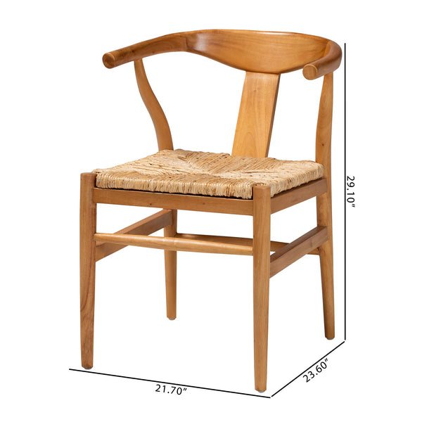 Baxton Studio Bali Fika Dining Chair — Handwoven Seagrass Seat, Mahogany Wishbone Armchair, Boho Coastal Comfort Fika-Natural Wood/Abaca White Weaving-DC