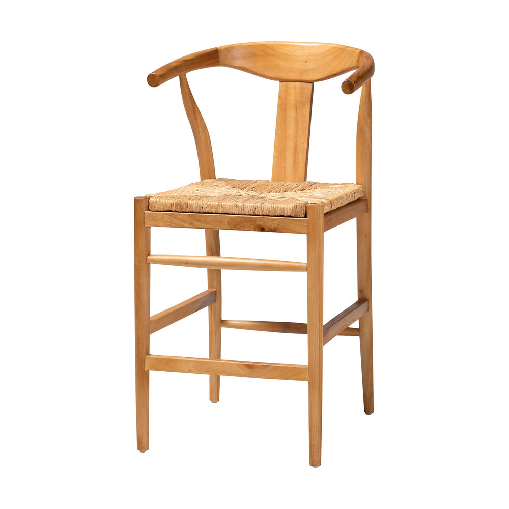 Baxton Studio Bali Fika Counter Stool – Handwoven Seagrass Seat, Mahogany Frame, Wishbone Back & Arms, Boho Chic Fika-Natural Wood/Abaca White Weaving-CS