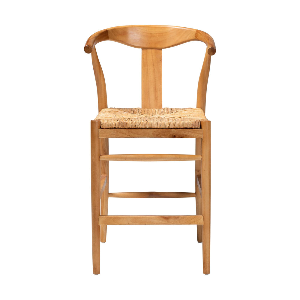 Baxton Studio Bali Fika Counter Stool – Handwoven Seagrass Seat, Mahogany Frame, Wishbone Back & Arms, Boho Chic Fika-Natural Wood/Abaca White Weaving-CS