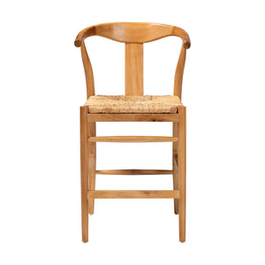 Baxton Studio Bali Fika Counter Stool – Handwoven Seagrass Seat, Mahogany Frame, Wishbone Back & Arms, Boho Chic Fika-Natural Wood/Abaca White Weaving-CS