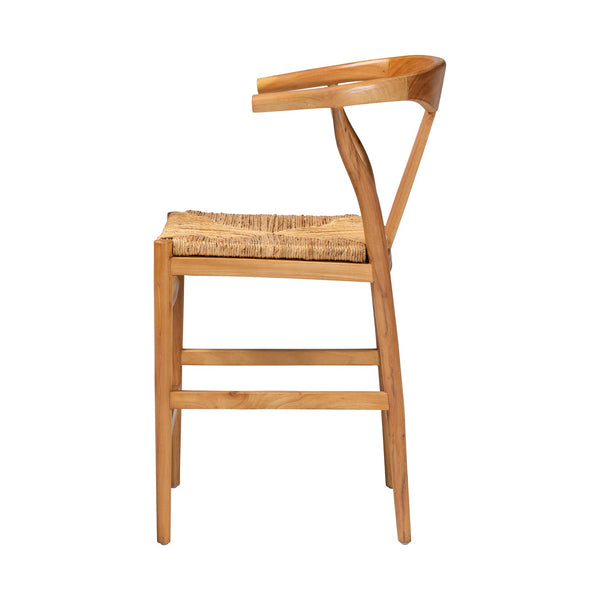 Baxton Studio Bali Fika Counter Stool – Handwoven Seagrass Seat, Mahogany Frame, Wishbone Back & Arms, Boho Chic Fika-Natural Wood/Abaca White Weaving-CS