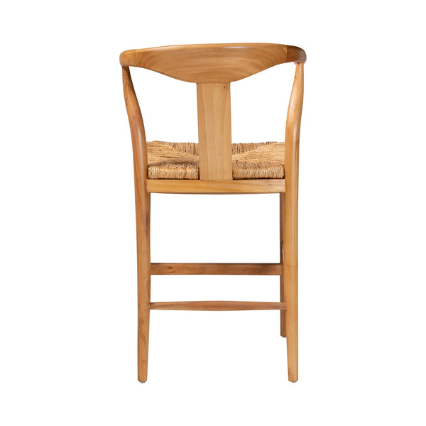 Baxton Studio Bali Fika Counter Stool – Handwoven Seagrass Seat, Mahogany Frame, Wishbone Back & Arms, Boho Chic Fika-Natural Wood/Abaca White Weaving-CS