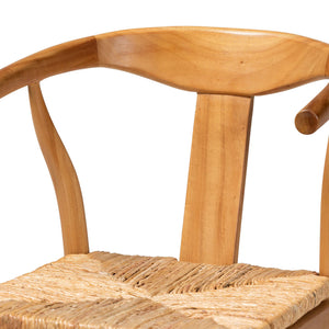 Baxton Studio Bali Fika Counter Stool – Handwoven Seagrass Seat, Mahogany Frame, Wishbone Back & Arms, Boho Chic Fika-Natural Wood/Abaca White Weaving-CS