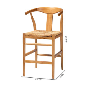 Baxton Studio Bali Fika Counter Stool – Handwoven Seagrass Seat, Mahogany Frame, Wishbone Back & Arms, Boho Chic Fika-Natural Wood/Abaca White Weaving-CS