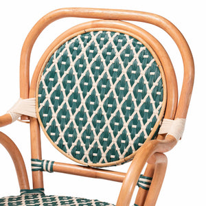 Baxton Studio Bali Mattie Rattan Bistro Set - Handcrafted 5-Piece Round Table And 4 Armchairs For Cozy Patio Dining Natural Brown/Green/White Mattie-Rattan-Green/White-5PC Dining Set