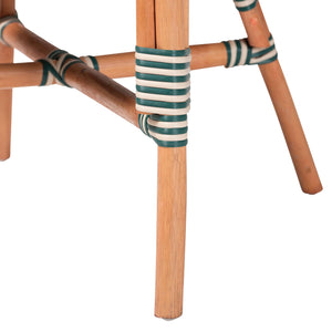 Baxton Studio Bali Mattie Rattan Bistro Chair - Handwoven Boho Café Dining Seat With Curved Arms & Sturdy Crisscross Base Natural Brown/Green/White Mattie-Rattan-Green/White-Arm-DC