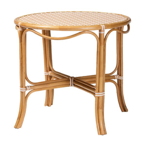 Baxton Studio Bali Mattie Rattan Bistro Set - Handcrafted 5-Piece Round Table And 4 Armchairs For Cozy Patio Dining Natural Brown/Beige/White Mattie-Rattan-Beige/White-5PC Dining Set
