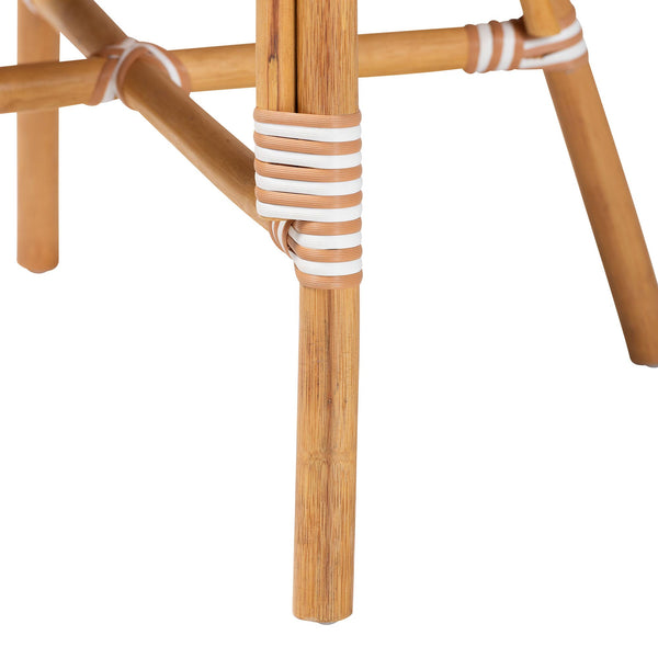 Baxton Studio Bali Mattie Rattan Bistro Chair With Curved Arms, Handwoven Pe-Rattan Accents, Ready-To-Use Indoor/Patio Seating Natural Brown/Beige/White Mattie-Rattan-Beige/White-Arm-DC