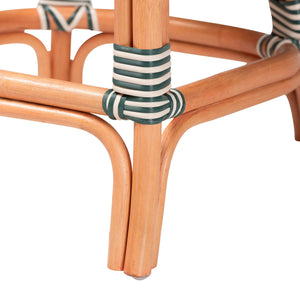 Baxton Studio Bali Mattie Rattan Counter Stool — Handwoven Boho Coastal Bar Seating With Backrest & Footrest Natural Brown/Green/White Mattie-Rattan-Green/White-No Arm-CS