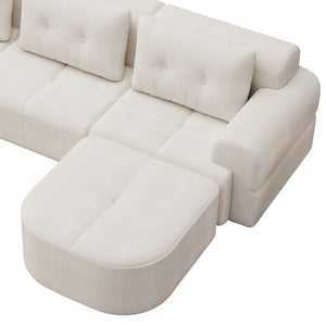 English Elm Modular Sectional Sofa with Chaise Full Foam Build Woven Fabric for Living Room Beige White W2379S00005