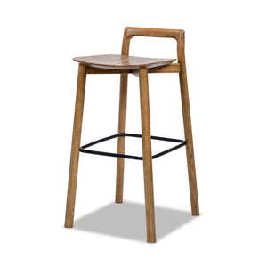 English Elm Jennifer Taylor Home - Sven Modern 30" Low Back Ash Wood Barstool with Black Iron Footrest — Durable, Sustainable Design Dark Brown B2719P395566