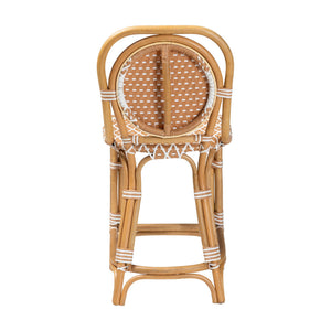 Baxton Studio Bali Mattie Rattan Counter Stool — Handwoven Boho Coastal Bar Seating With Backrest & Footrest Natural Brown/Beige/White Mattie-Rattan-Beige/White-No Arm-CS