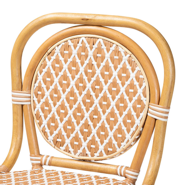 Baxton Studio Bali Mattie Rattan Counter Stool — Handwoven Boho Coastal Bar Seating With Backrest & Footrest Natural Brown/Beige/White Mattie-Rattan-Beige/White-No Arm-CS