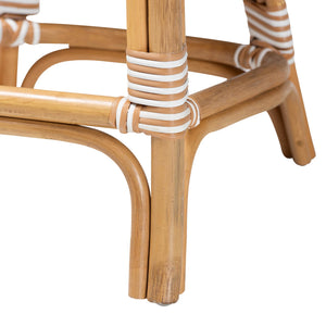 Baxton Studio Bali Mattie Rattan Counter Stool — Handwoven Boho Coastal Bar Seating With Backrest & Footrest Natural Brown/Beige/White Mattie-Rattan-Beige/White-No Arm-CS