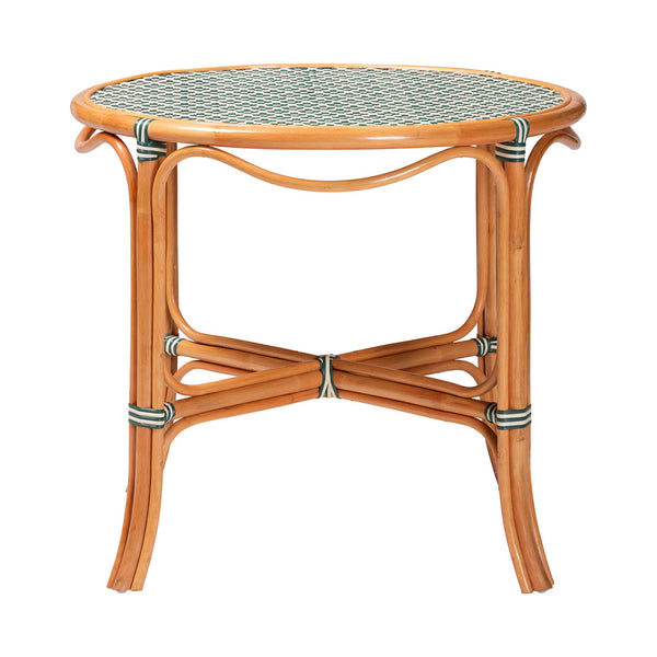 Baxton Studio Bali Mattie Rattan Round Bistro Table — Handwoven Coastal Cafe Accent, Compact Indoor/Patio Dining Natural Brown/Green/White Mattie-Rattan-Green/White-DT