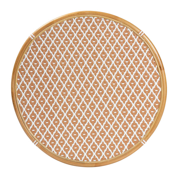 Baxton Studio Bali Mattie Rattan Round Bistro Table — Handwoven Coastal Cafe Accent, Compact Indoor/Patio Dining Natural Brown/Beige/White Mattie-Rattan-Beige/White-DT