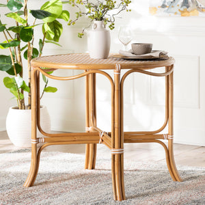 Baxton Studio Bali Mattie Rattan Round Bistro Table — Handwoven Coastal Cafe Accent, Compact Indoor/Patio Dining Natural Brown/Beige/White Mattie-Rattan-Beige/White-DT