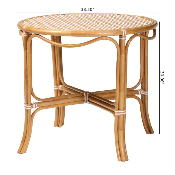 Baxton Studio Bali Mattie Rattan Round Bistro Table — Handwoven Coastal Cafe Accent, Compact Indoor/Patio Dining Natural Brown/Beige/White Mattie-Rattan-Beige/White-DT
