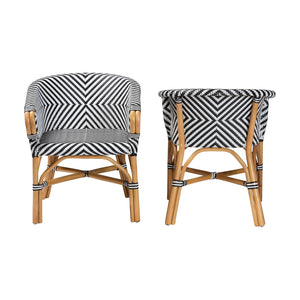 Baxton Studio Bali Handwoven Rattan Bistro Armchair Set Of 2 — Curved Back, Sloping Arms, Indoor/Outdoor Cozy Max-Rattan-Black/White/Natural-Arm-DC