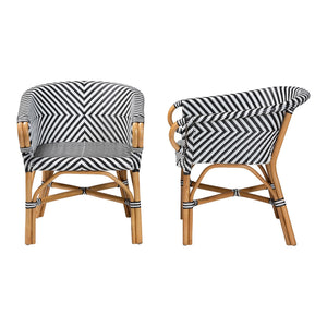 Baxton Studio Bali Handwoven Rattan Bistro Armchair Set Of 2 — Curved Back, Sloping Arms, Indoor/Outdoor Cozy Max-Rattan-Black/White/Natural-Arm-DC