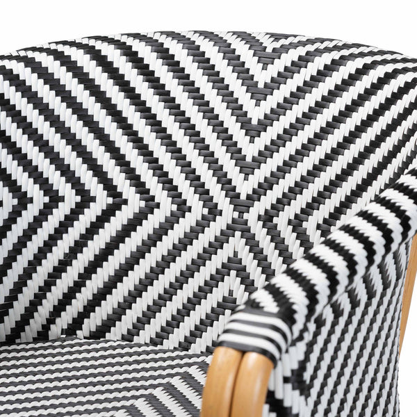 Baxton Studio Bali Handwoven Rattan Bistro Armchair Set Of 2 — Curved Back, Sloping Arms, Indoor/Outdoor Cozy Max-Rattan-Black/White/Natural-Arm-DC