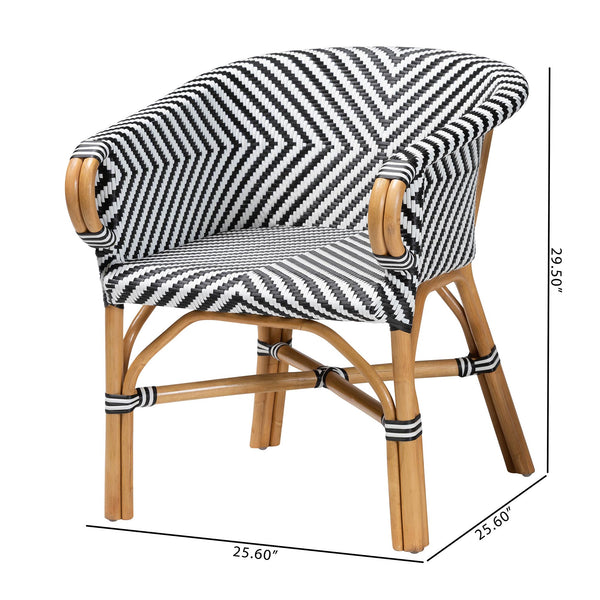 Baxton Studio Bali Handwoven Rattan Bistro Armchair Set Of 2 — Curved Back, Sloping Arms, Indoor/Outdoor Cozy Max-Rattan-Black/White/Natural-Arm-DC
