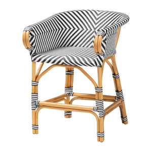 Baxton Studio Bali Max Rattan Bistro Counter Stool — Handwoven Boho Bar Seating, Ergonomic Arms & Footrest Max-Rattan-Black/White/Natural-Arm-CS