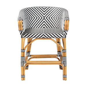 Baxton Studio Bali Max Rattan Bistro Counter Stool — Handwoven Boho Bar Seating, Ergonomic Arms & Footrest Max-Rattan-Black/White/Natural-Arm-CS