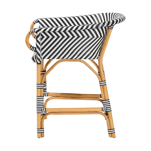 Baxton Studio Bali Max Rattan Bistro Counter Stool — Handwoven Boho Bar Seating, Ergonomic Arms & Footrest Max-Rattan-Black/White/Natural-Arm-CS