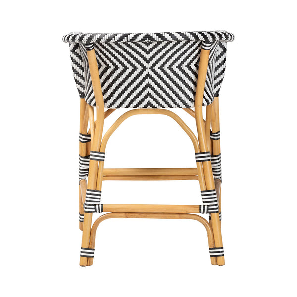 Baxton Studio Bali Max Rattan Bistro Counter Stool — Handwoven Boho Bar Seating, Ergonomic Arms & Footrest Max-Rattan-Black/White/Natural-Arm-CS